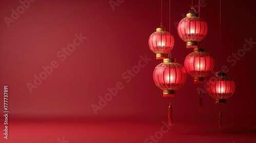 Chinese lanterns on a minimalistic red background. Lots of free space for tex...