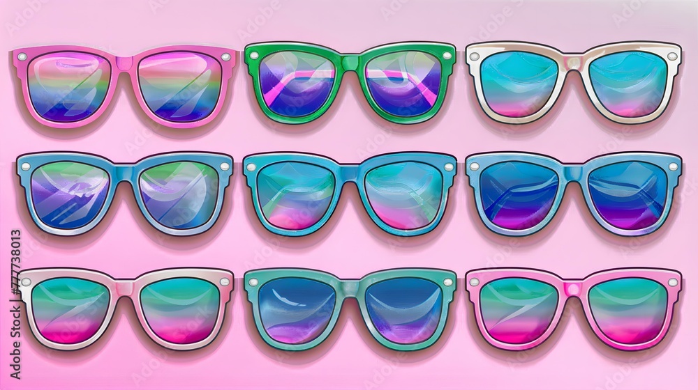 set of colorful sunglasses set of colorful sunglasses