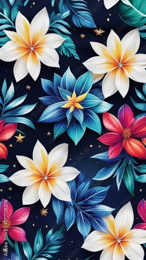 Obraz premium Vibrant colorful flowers set against dark background. For meditation apps, on covers of books about spiritual growth, in designs for yoga studios, spa salons, illustration for articles on inner peace.