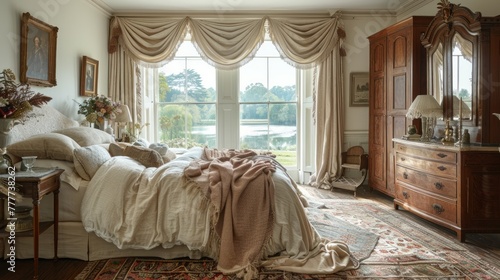 Bedroom With Large Bed and Two Windows