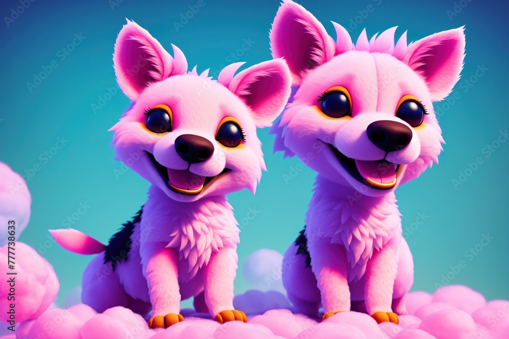 Two cute puppies sitting on top of a cloud. Two cute puppies sitting on top of a cloud.