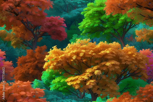 The tree has colorful leaves.
