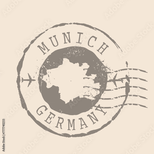Stamp Postal of Munich. Map Silhouette rubber Seal.  Design Retro Travel. Seal  Map of Munich is city of  Germany grunge  for your design.  EPS10