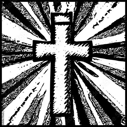 Religious cross. Christian Illustration for Graphic Design. Artistic brush strokes, ink stains. Generated by Ai © Wioletta