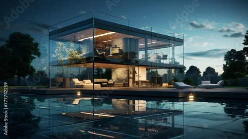A photo of a Glass House with Minimal Design © Xfinity Stock