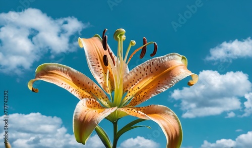 Tiger lily against blue sky photo