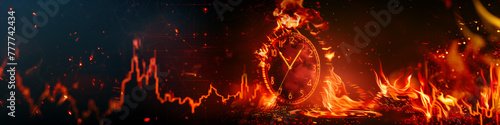 Clock fire red Hologram investment crash charts stock market recession