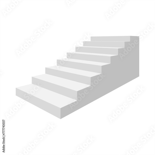 White staircase realistic illustration  isolated on white background. 3D isometric ladder. Steps to achievement. A symbol of the Achievements. Blank mockup for platform or podium.