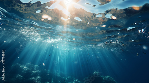 Underwater Sunlight Rays Penetrating Ocean Surface
