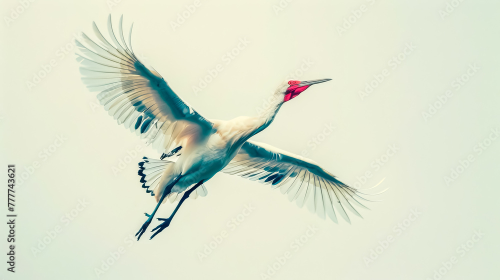 Fototapeta premium Majestic crane in flight against sky