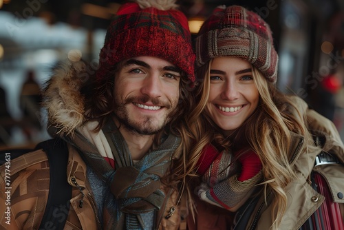 Man and Woman Wearing Hats and Scarves