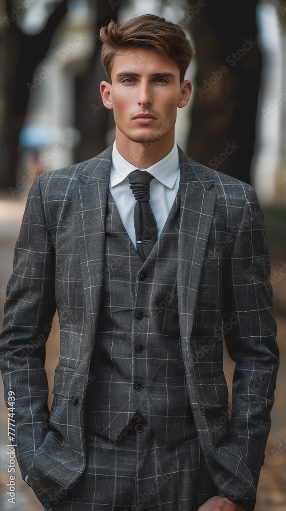 A male model radiates elegance and confidence as he wears an impeccable suit. Man wearing a suit that highlights his incomparable beauty and style. A male model radiates elegance and confidence as he wears an impeccable suit. Man wearing a suit that highlights his incomparable beauty and style.