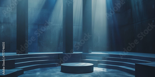 Empty stage background scene spotlight rim light podium fog cloud concert dance floor 