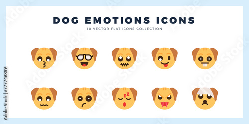 10 Dog Emoticon Flat icon pack. vector illustration.