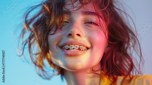 teenager with dental braces, ai