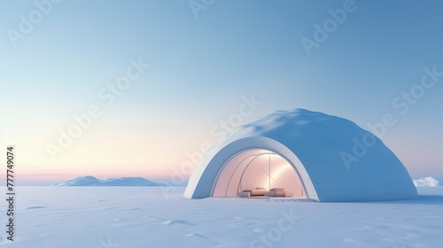 A photo of a Minimal Igloo in Soft Arctic Light