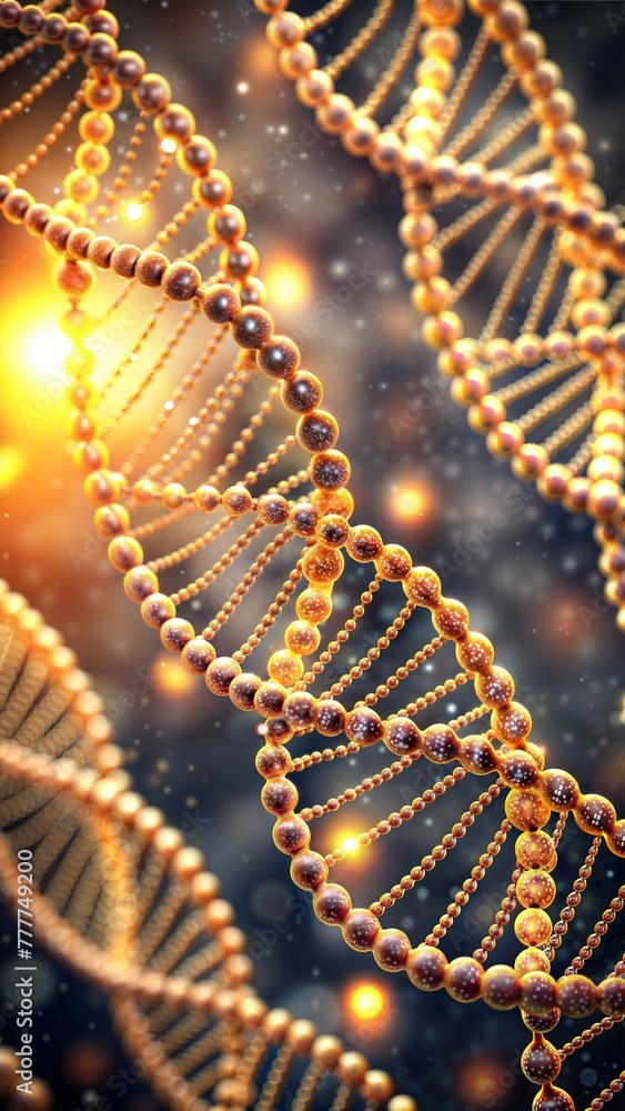 Detailed conceptual illustration of sparkling dna helices with a moody backdrop