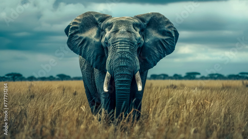 Majestic elephant in wild grasslands