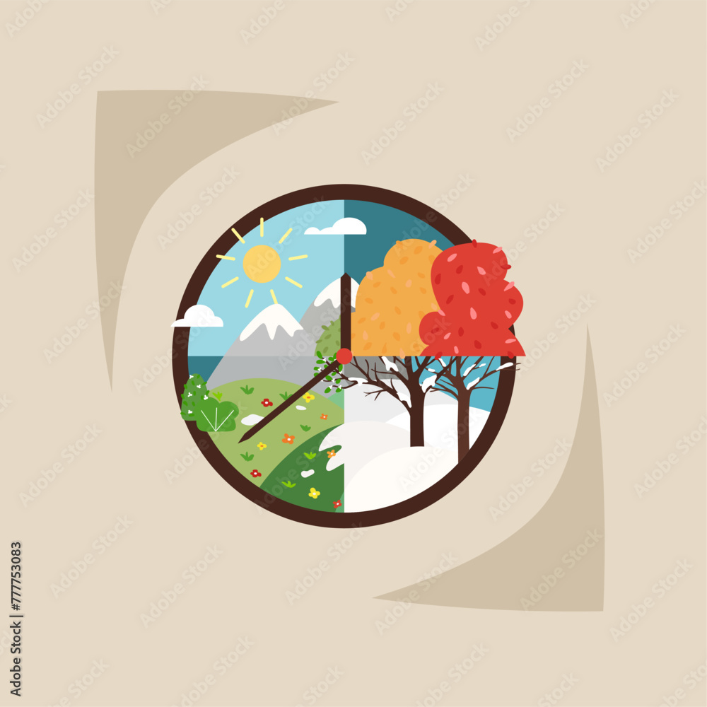 custom made wallpaper toronto digital4 seasons landscape in a circle. Time passing by. Big clock with changing landscape.