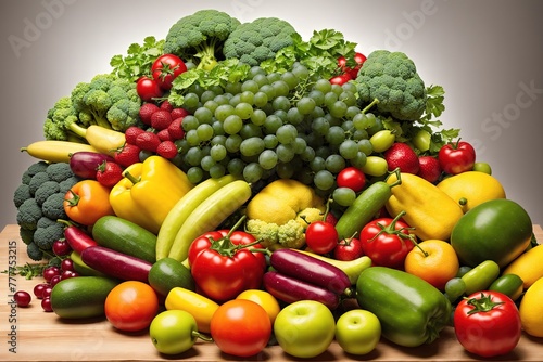 A variety of fruits and vegetables arranged on a table.