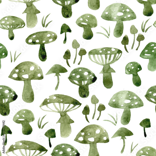 watercolor seamless pattern with mushrooms. abstract print on the theme of forest, nature.