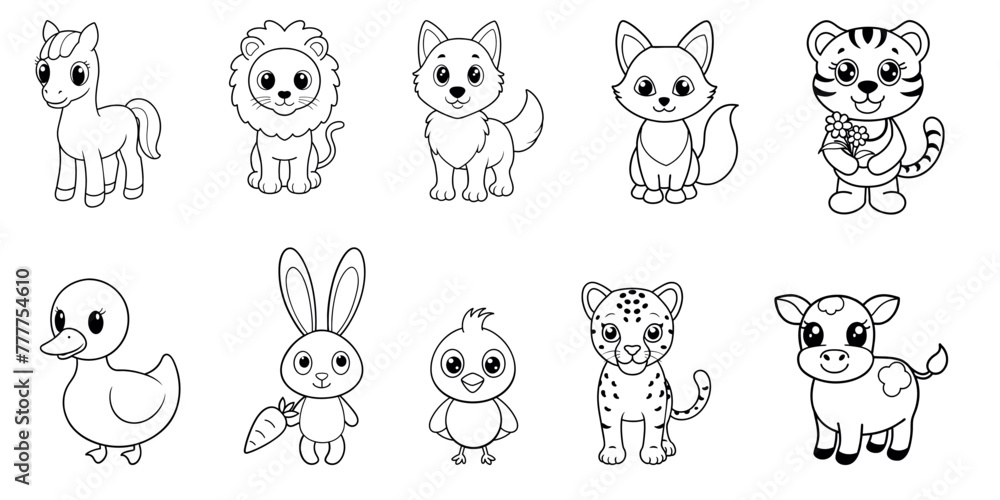 Colouring page, set of animals, ten animals pack Colouring page, set of animals, ten animals pack
