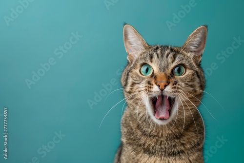 A cat with its mouth open and eyes wide open