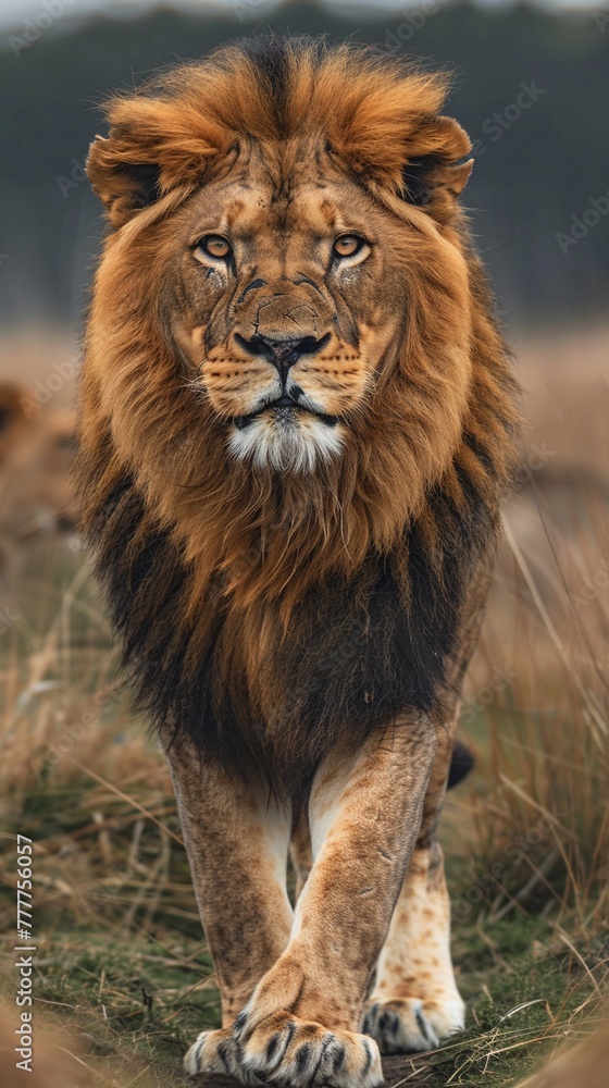 a lion in the evening savannah