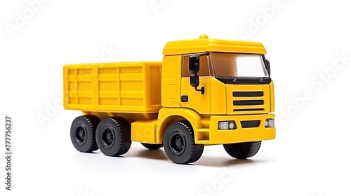 Miniature children toy truck isolated on white background.