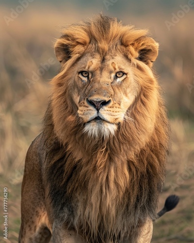 a lion in the evening savannah
