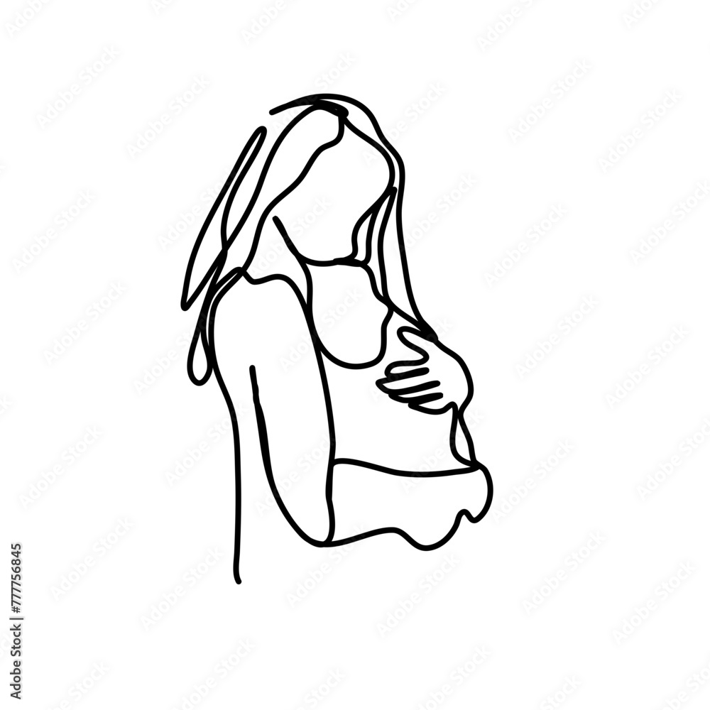 Continuous one line drawing mom and baby