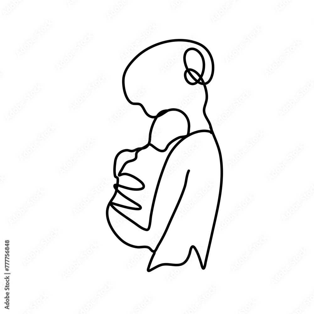 Continuous one line drawing mom and baby