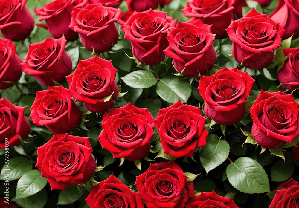 A field of red roses. A field of red roses.