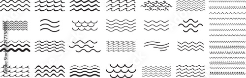 Water wave, sea wave set. Zigzag line. Water logo, symbol vector collection.