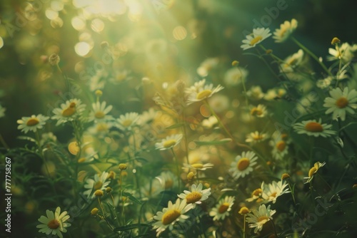 daisies and chamomile in the meadow