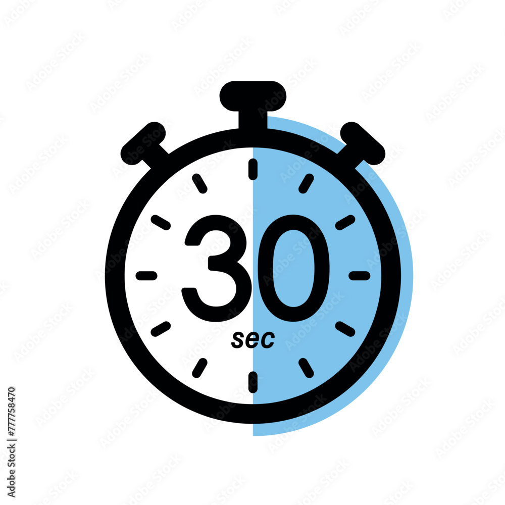 thirty seconds stopwatch icon, timer symbol, 30 sec waiting time vector illustration thirty seconds stopwatch icon, timer symbol, 30 sec waiting time vector illustration