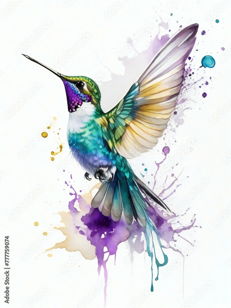 Obraz premium realistic hand drawn watercolor splash hummingbird