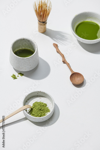 Japanese ceremonial Matcha, tea bowl, and bamboo accesories