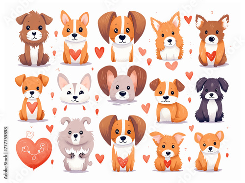 Photography Cute cats and dogs doodle for valentine vector set