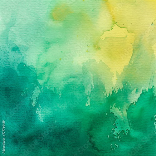 A pastel faded green and yellow hand painted watercolor background design with paint bleed fringing in pretty art design on watercolor paper texture  soft fresh spring color background with no people.