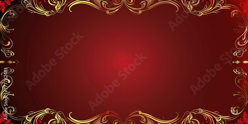 Bright red background with golden ornament , vintage,luxury,background,template,copy space,wallpaper.