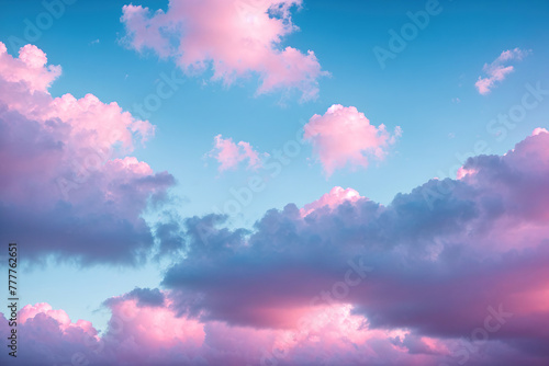 A pink and purple sky with clouds. photo