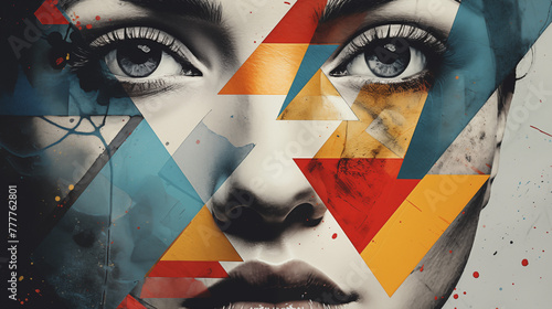 Artistic Digital Collage of Woman's Face with Geometric and Abstract Elements