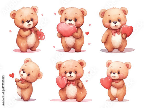 Wallpaper Mural Watercolor valentines day love bear couple, hand drawn watercolor illustration for greeting card or invitation design Torontodigital.ca