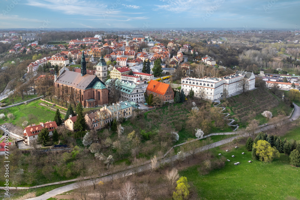 Aerial view on old town of Sandomierz at spring time.