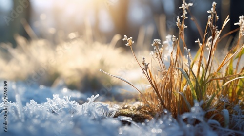 Crystalline beauty-a sunlit field, last year's grass cloaked in frost, a winter wonder.