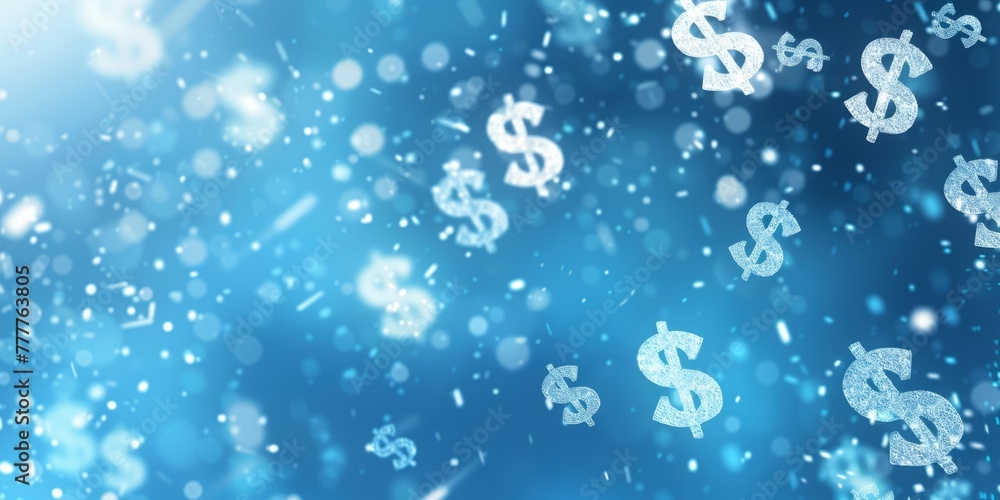 A blue background with white dollar signs floating around in the air This design would create a dynamic visual representation of money flowing across the screen Generative AI A blue background with white dollar signs floating around in the air This design would create a dynamic visual representation of money flowing across the screen Generative AI