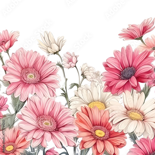 Gerbera Daisy watercolor banner  Gerbera Daisy isolated on white background  Rustic romantic style  Floral design frame  Can be used for cards  wedding invitations.