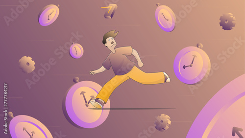 caught in time, vector illustration of someone who is in the waves of time