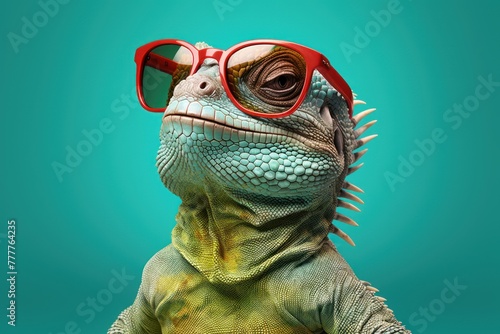 The vibrant green color creates the look of an iguana wearing sunglasses, showcasing a combination of reptile cool and fashionable flair.